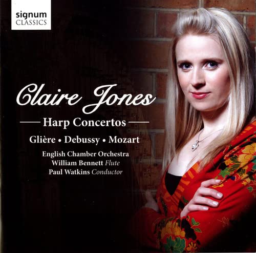 CD cover featuring a portrait of harpist Claire Jones against a brick wall.
