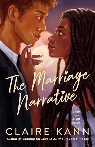 Book cover: couple in close embrace, title “The Marriage Narrative” in gold.