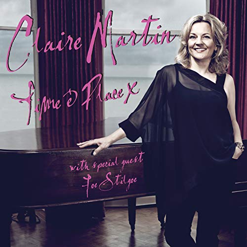 CD cover featuring Claire Martin, a singer, with a piano and red drapes.