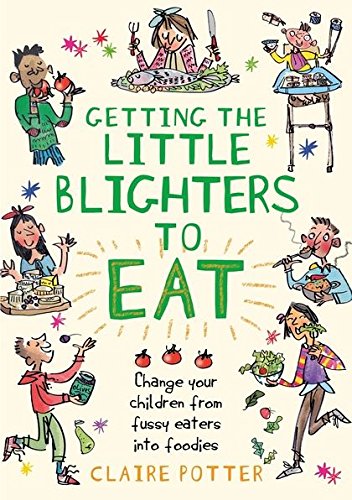 Book cover with colorful cartoon illustrations of children and food.