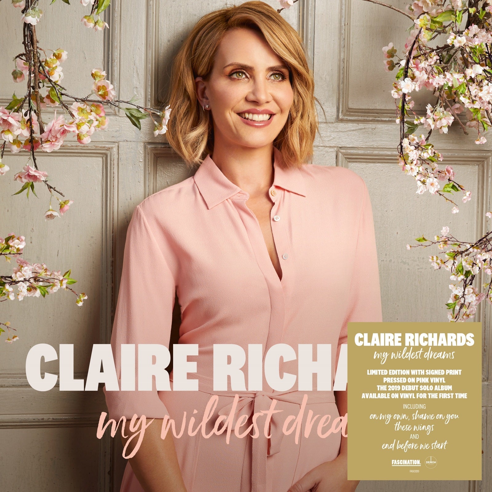 Claire Richards album cover featuring the artist with pink blossoms.