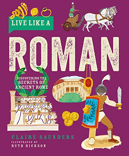 Book cover with illustrated scenes of ancient Roman life and artifacts.