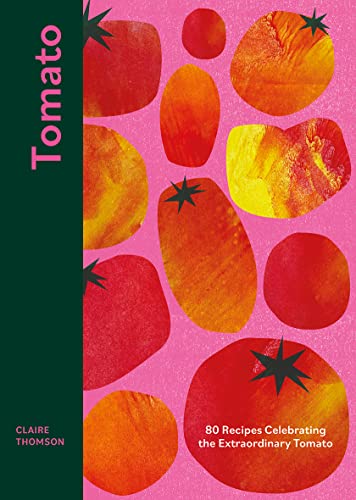 Cookbook cover with illustrated red tomatoes on a pink background.