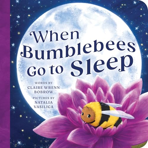 Book cover: a bumblebee sleeps inside a purple flower under a moon.