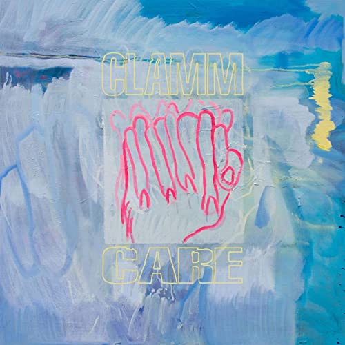 Album cover for Clamm’s “CARE” with abstract pink and yellow graphics.