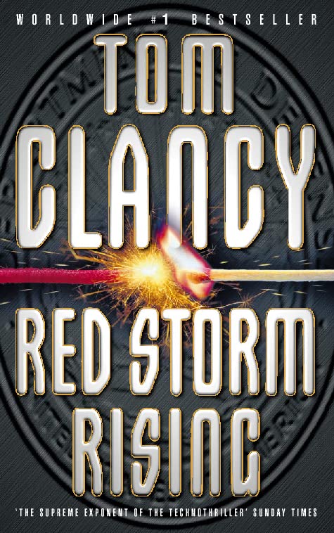 Book cover for "Red Storm Rising" by Tom Clancy, with explosion imagery.
