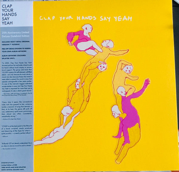 Yellow vinyl record cover with abstract figures in pink and orange.