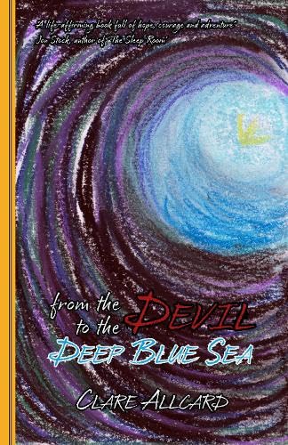 Book cover with swirling purple and blue abstract art, title in red.