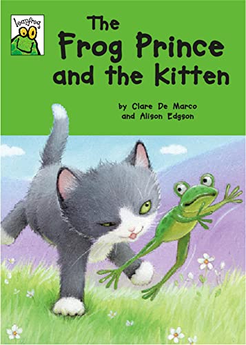 Book cover featuring a gray kitten and a green frog in a field.
