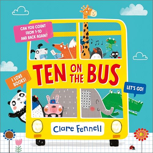 Yellow school bus filled with colorful animal illustrations, book cover.