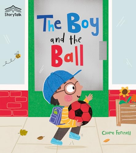 Illustration of a boy with a red and black soccer ball, wearing a blue cap.