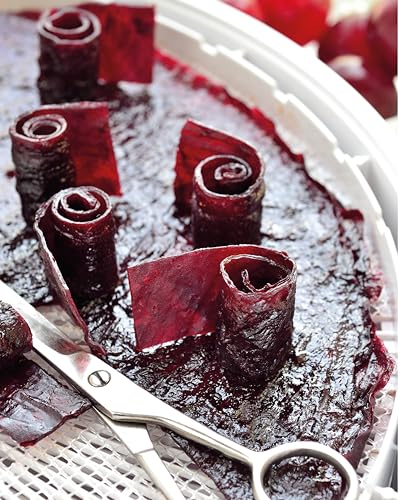 Book cover featuring rolled, dark red hawthorn fruit leather and scissors.