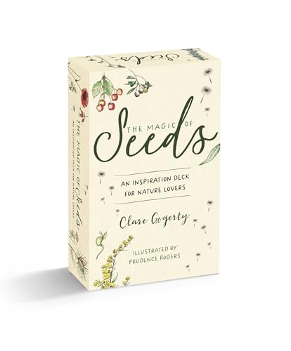 Beige card deck titled "The Magic of Seeds" with botanical illustrations.