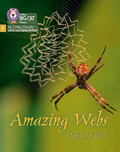 Book cover: spider on a web, green background, "Amazing Webs" title.