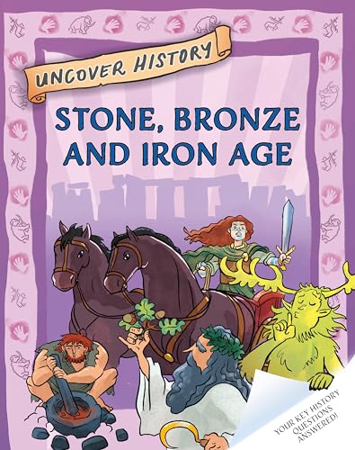 Book cover depicting figures and a horse from the Stone, Bronze, and Iron Age.