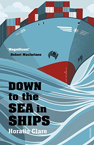 "Book cover with a large blue cargo ship and stacked shipping containers in the background."