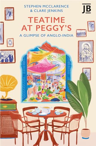 Book cover: “Teatime at Peggy’s” with illustrated window and tea setting.