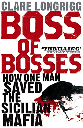 Book cover: red text "Boss of Bosses" with a raven and gun illustration.