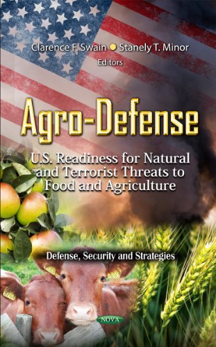 Book cover for "Agro-Defense" with American flag, crops, and livestock.