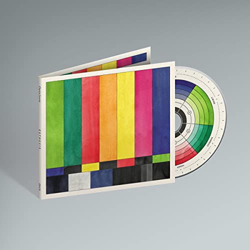 CD case with colorful vertical stripes and a partially visible disc.