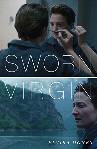 A person applies eyeliner in a mirror above a landscape of mountains and water.