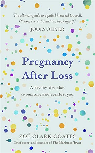 Book cover with colorful spots, titled "Pregnancy After Loss" by Zoë Clark-Coates.