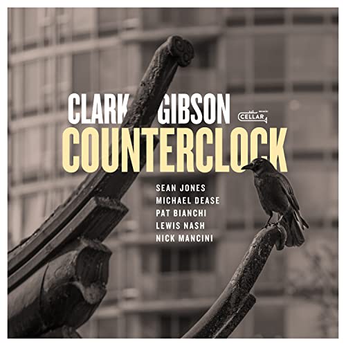 CD cover for Clark Gibson’s “Counterclock” featuring a raven and sculpture.