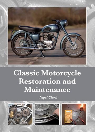 Book cover showing a vintage motorcycle with smaller images of mechanical parts and tools.