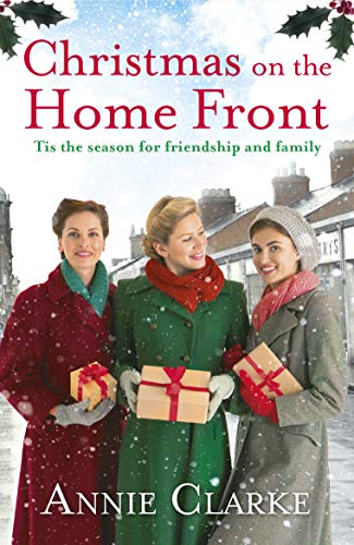 Book cover with three smiling women holding Christmas gifts in winter coats.