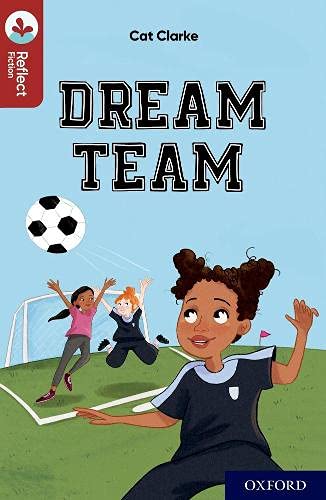 Book cover: “Dream Team” depicts three girls celebrating soccer.