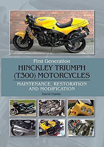 Yellow Hinckley Triumph T300 motorcycle book cover with detail images.