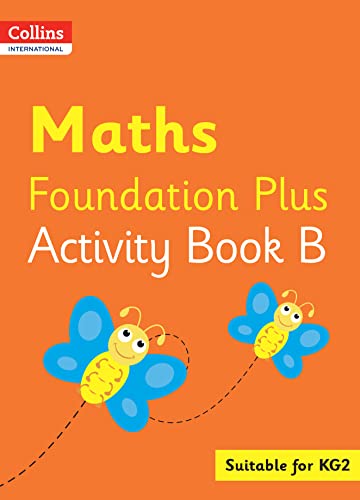 Orange book cover with “Maths Foundation Plus Activity Book B” and butterflies.