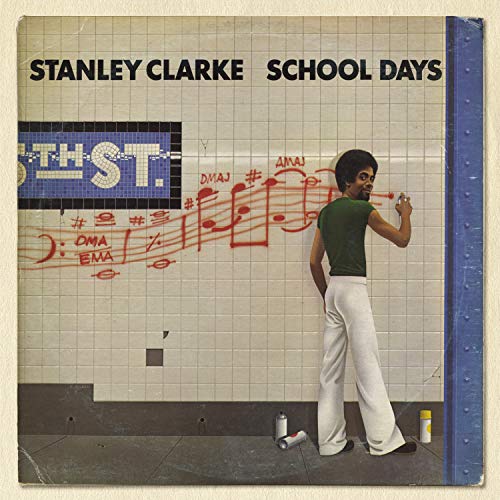 Stanley Clarke painting musical notes on a tiled subway wall on the album cover.