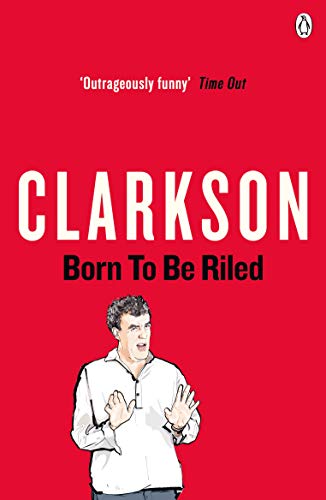 Red book cover with illustrated portrait of Jeremy Clarkson and white text.