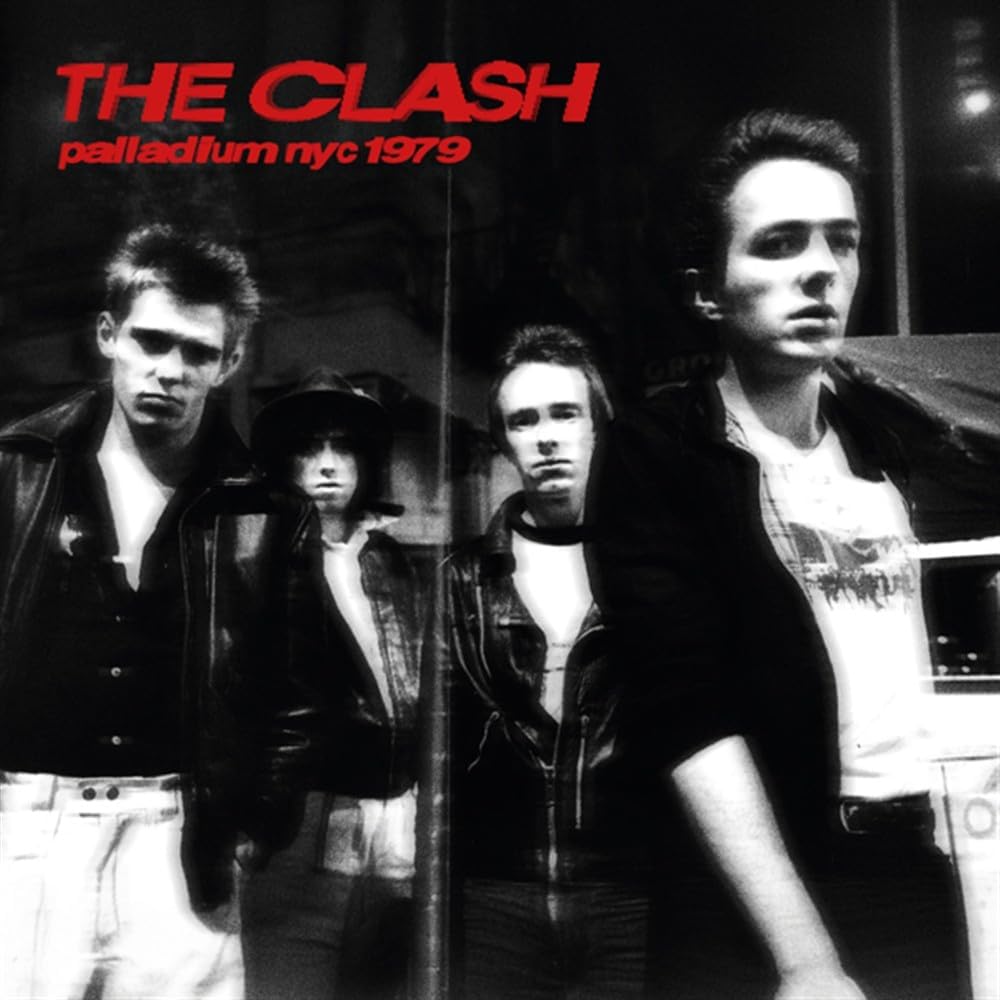 Black and white photo of The Clash band members, 1979.