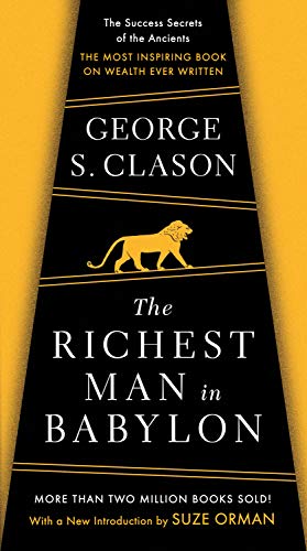 Book cover of The Richest Man in Babylon with a lion icon on black background.