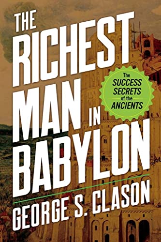 Book cover: "The Richest Man in Babylon" with ancient city illustration.