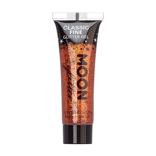 A tube of copper bronze glitter gel with black text on a white background.