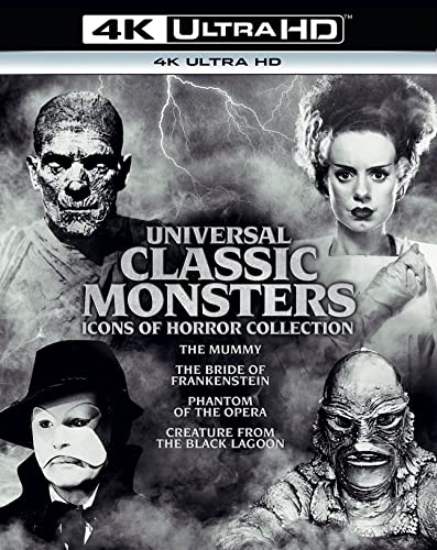 Blu-ray cover featuring Frankenstein's monster, the Bride, Phantom, and Creature.