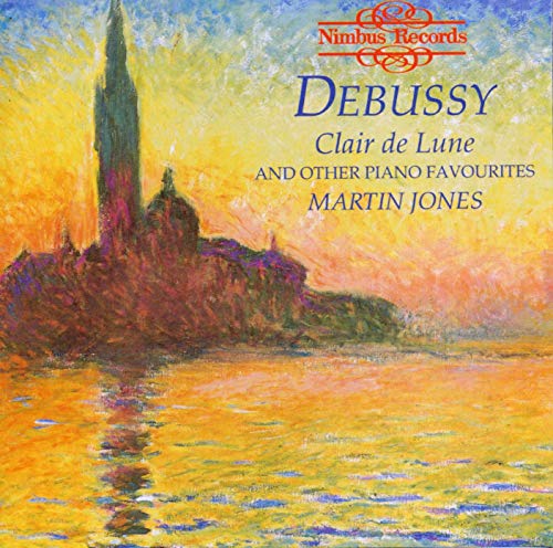 CD cover for Debussy’s “Clair de Lune” with a painted coastal scene.