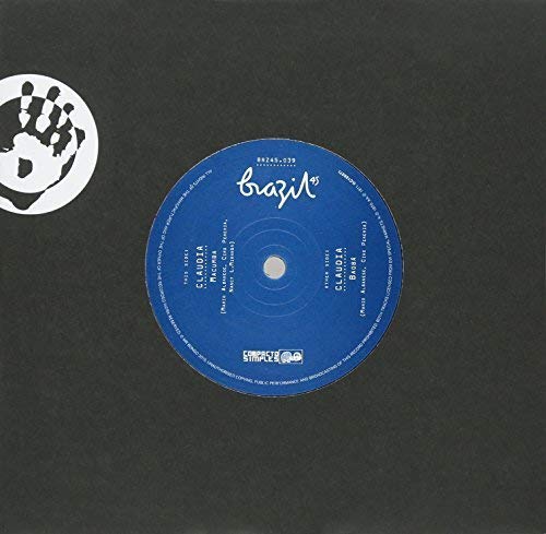 Blue vinyl record label with “Claudia” and “Brazil” text, black background.