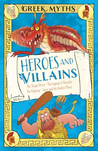 Book cover with a dragon, hero, and scroll depicting Greek mythology.