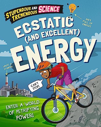 Book cover depicting a girl biking downhill with energy-themed illustrations.
