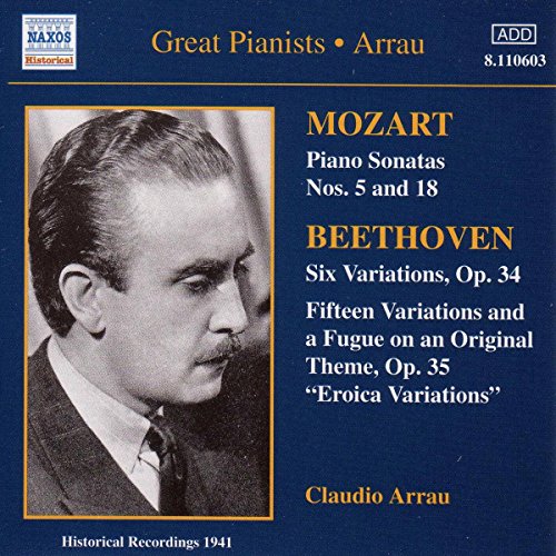 CD cover featuring pianist Claudio Arrau, with text listing Mozart and Beethoven works.