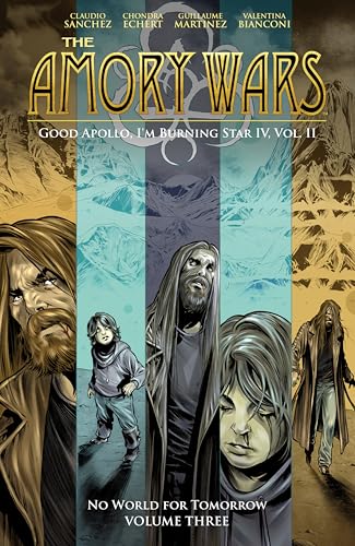 Comic book cover featuring four characters against a mountainous, apocalyptic backdrop.