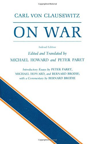 Book cover of On War by Carl von Clausewitz with blue and orange diagonal stripes.