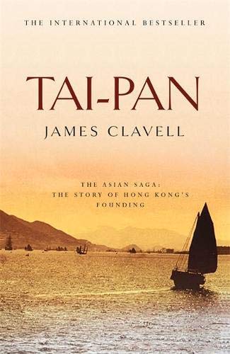 Book cover for "Tai-Pan" with a coastal scene and sailing ship.