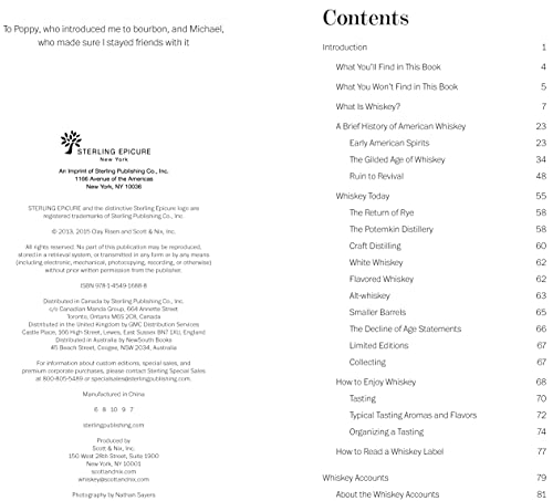 Book cover with title "American Whiskey, Bourbon & Rye" and table of contents.