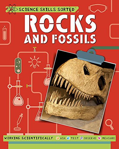 Book cover featuring a dinosaur skull and science equipment graphics.