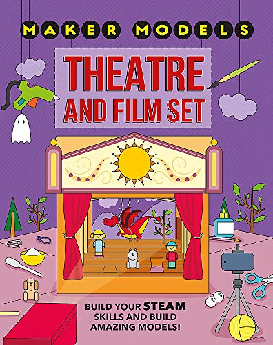 Book cover with illustrated theatre stage, props, and building tools.